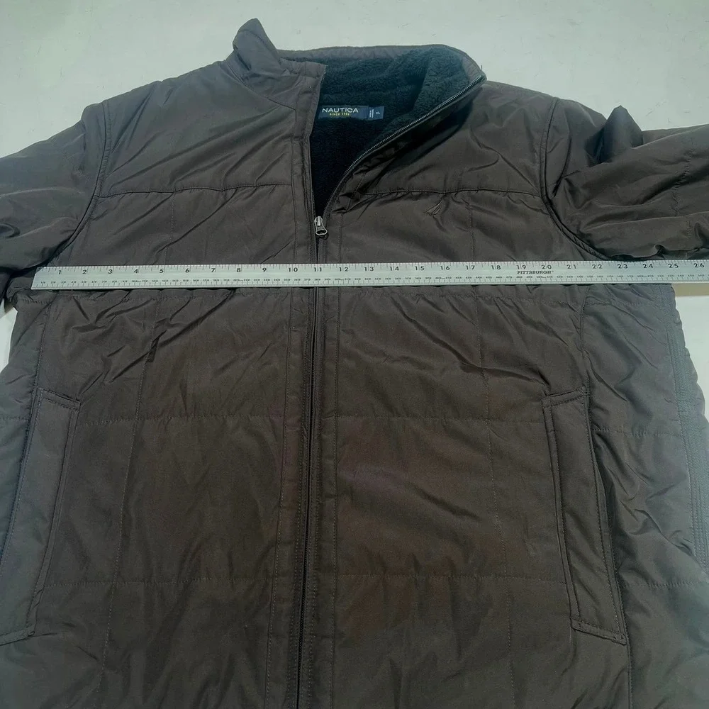 Nautica Puffer Jacket Mens XL Brown Sherpa Lined Quilted Full Zip Winter Coat